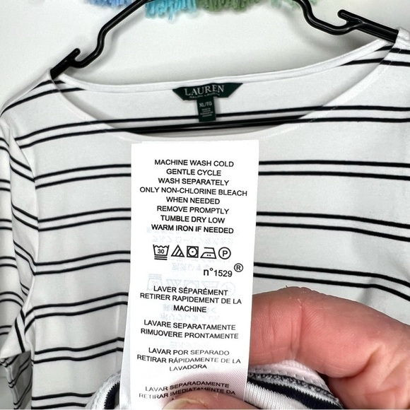 Lauren Ralph Lauren Boatneck Short Sleeve Stripe Cotton T-Shirt Size Extra Large - Picture 8 of 15